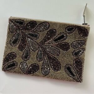Women's Clutch Bag, Sequins Beaded in Silver Copper Metallic Made in India